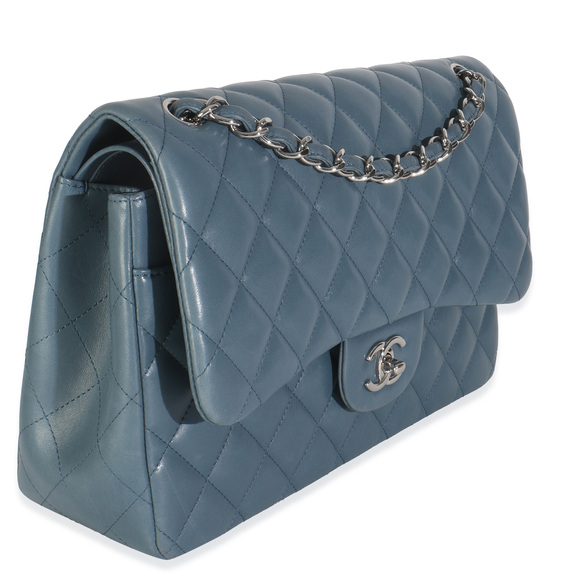 Chanel Blue Quilted Lambskin Jumbo Double Flap Bag - Picture 3 of 8